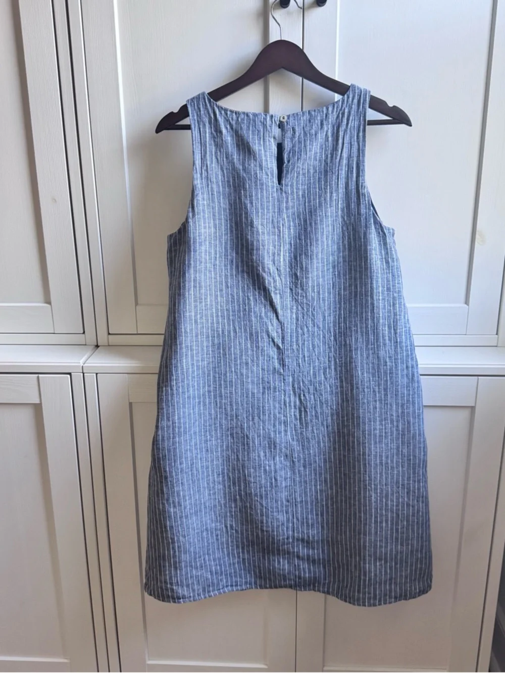 Quince European Linen Tank Blue and White Striped Chambray Mini Dress - Picture 2 of 7
